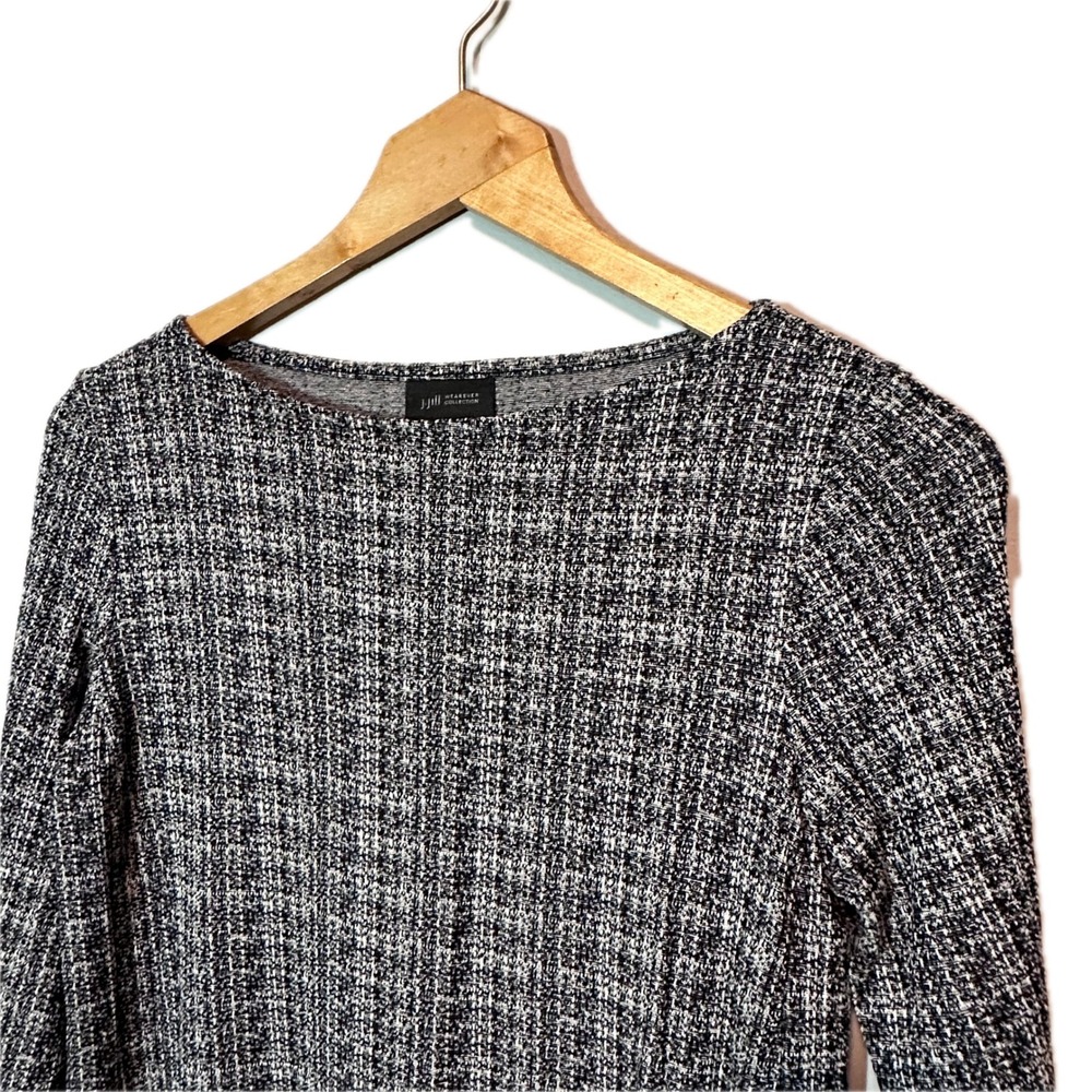 J.‎ Jill Wearever Dress Womens S Black White Textured Knit Boat Neck 3/4 Sleeve